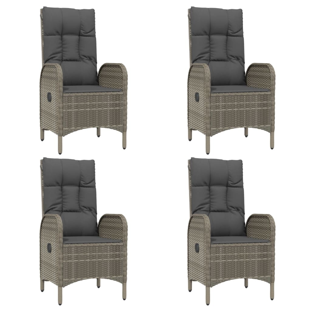 5 Pcs conjunto jantar jardim c/ almofadões vime PE preto/cinza