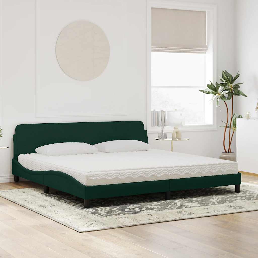 Cama com colchão dover 200x200 cm veludo verde-escuro