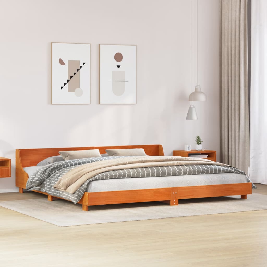 Cama sem colchão 200x200 cm pinho maciço castanho-mel