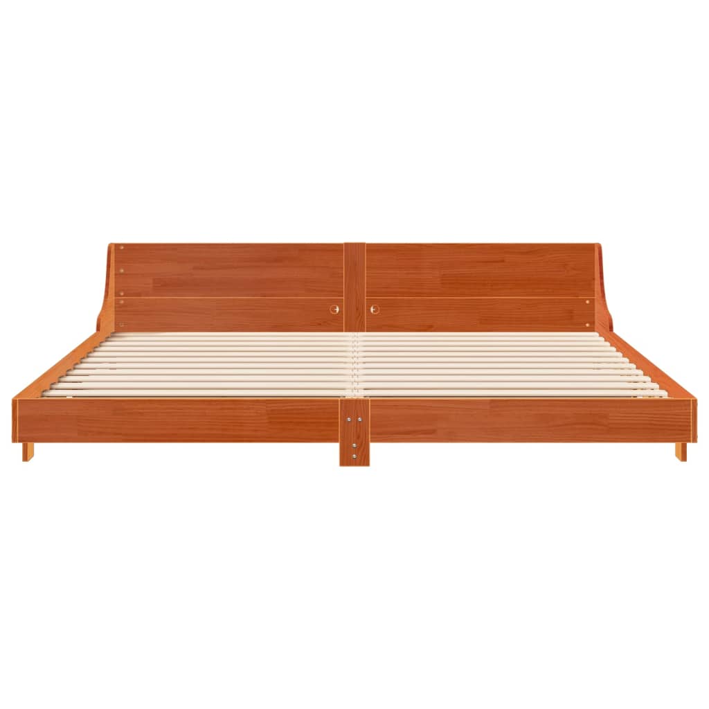 Cama sem colchão 200x200 cm pinho maciço castanho-mel