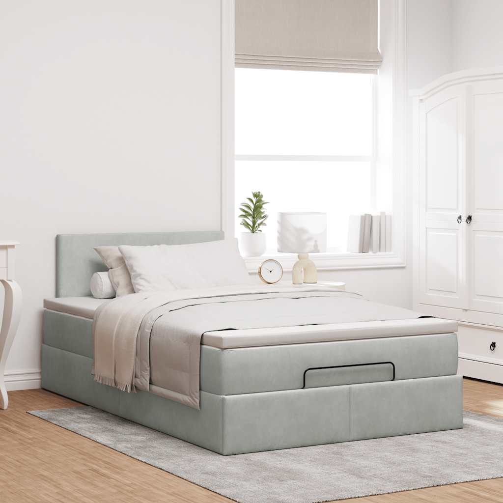Cama otomana com colchão cinza claro 120x190 cm veludo