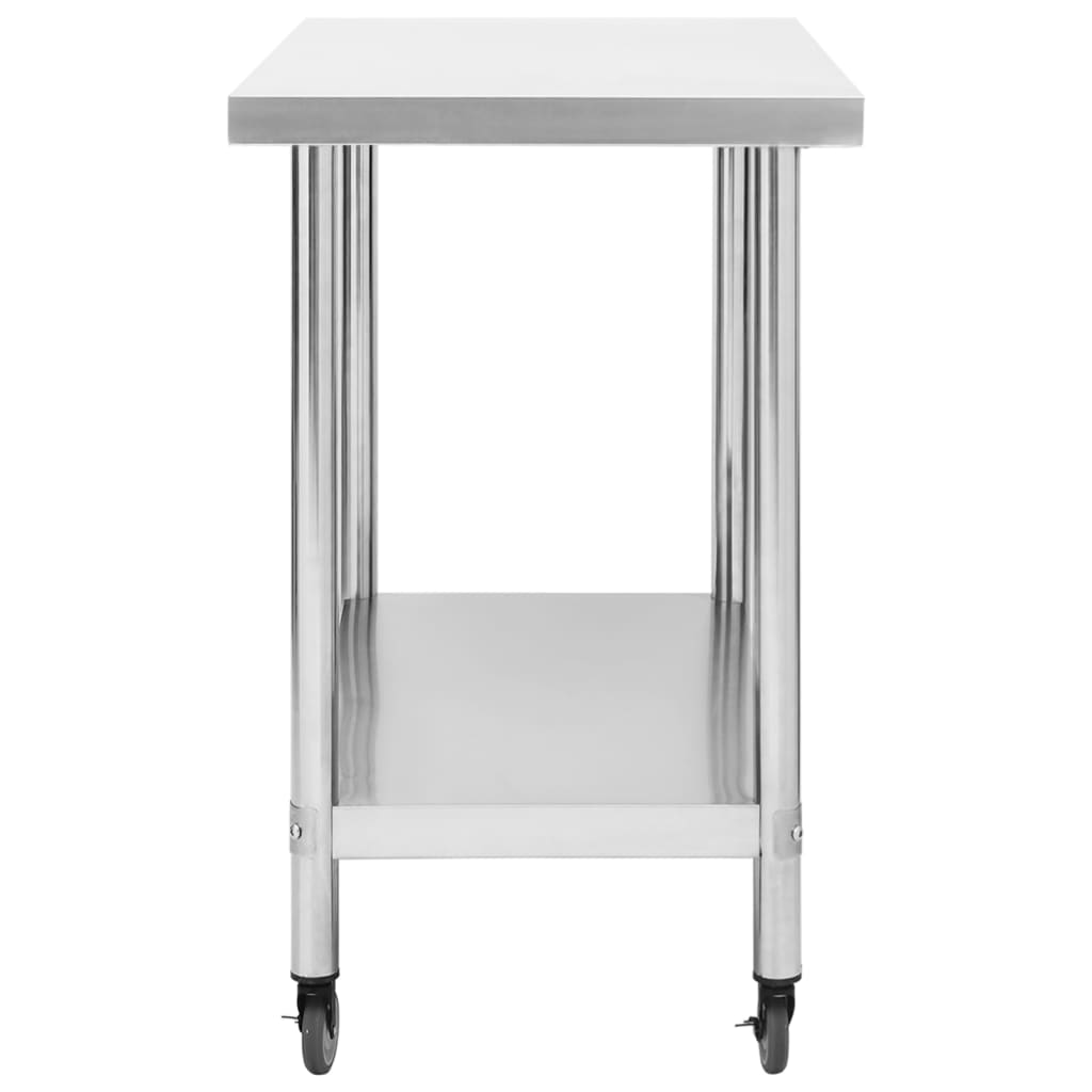 Mesa de trabalho de cozinha c/ rodas aço inoxidável 100x30x85cm