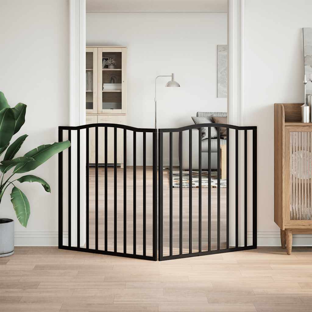 Portão p/ cães dobrável 2 painéis 160 cm madeira de álamo preto