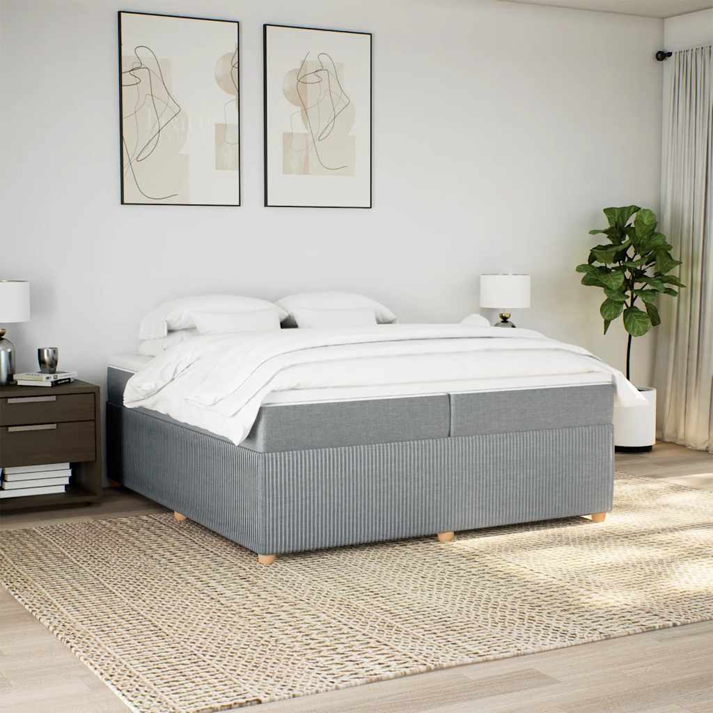 Cama com molas/colchão 200x200 cm tecido cinza-claro