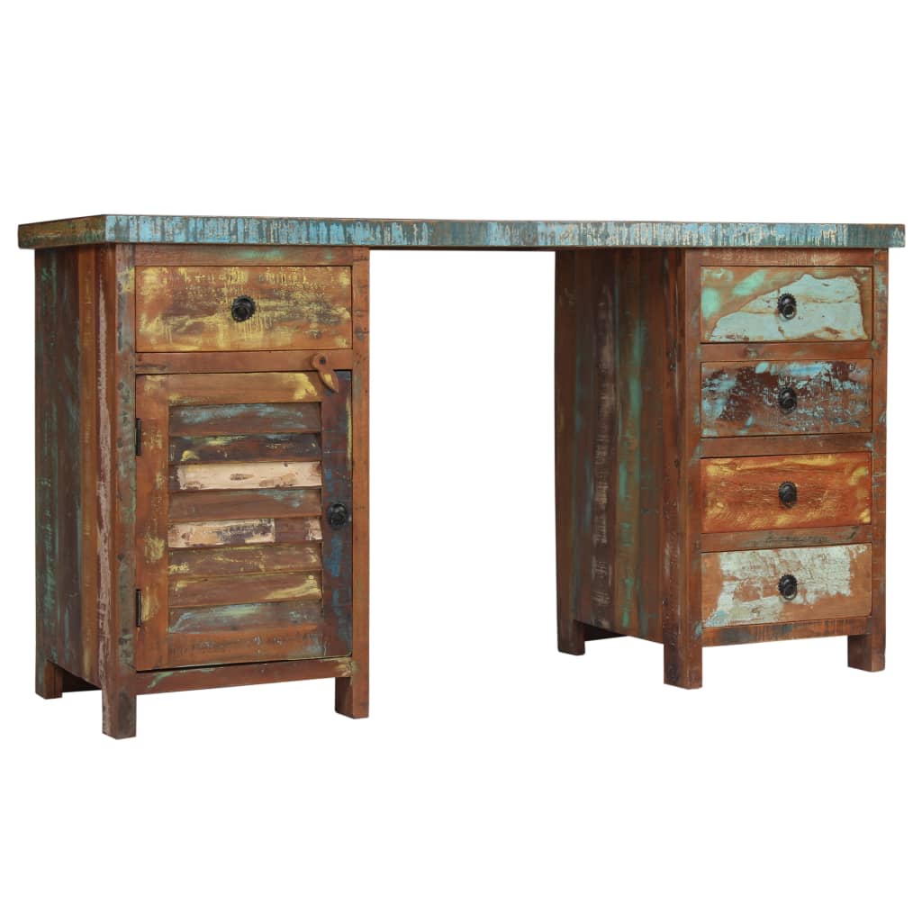 Secretária pedestal madeira recuperada maciça 140x50x77cm