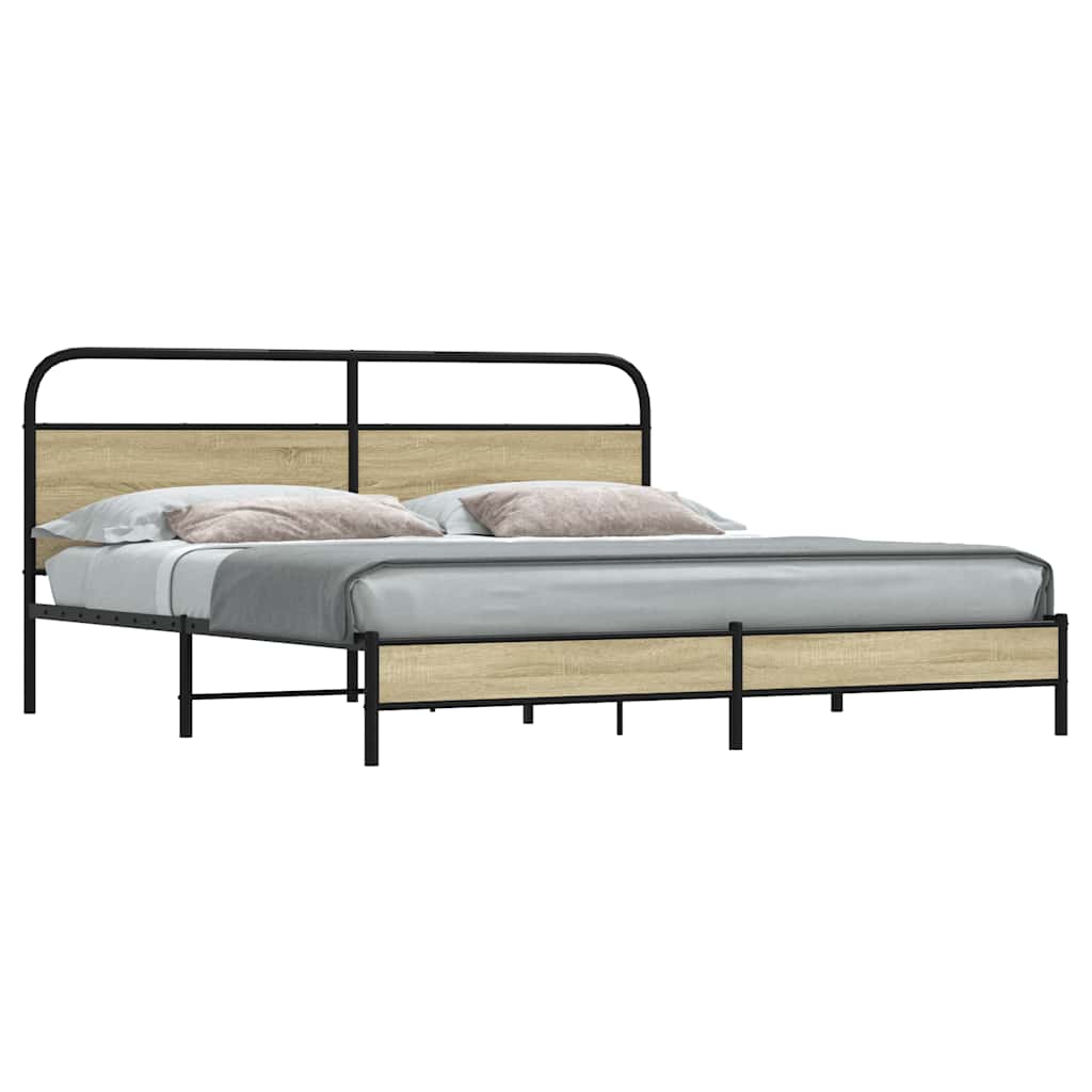 Estrutura de cama sem colchão 193x203cm metal carvalho sonoma