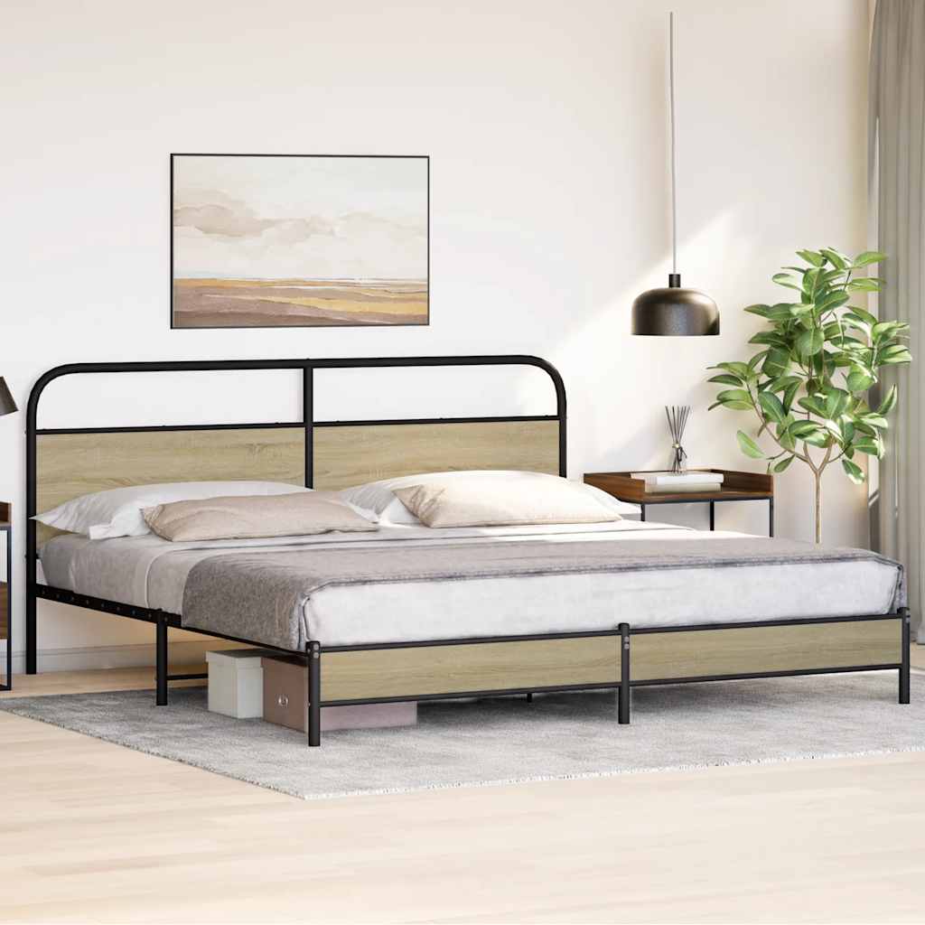 Estrutura de cama sem colchão 193x203cm metal carvalho sonoma