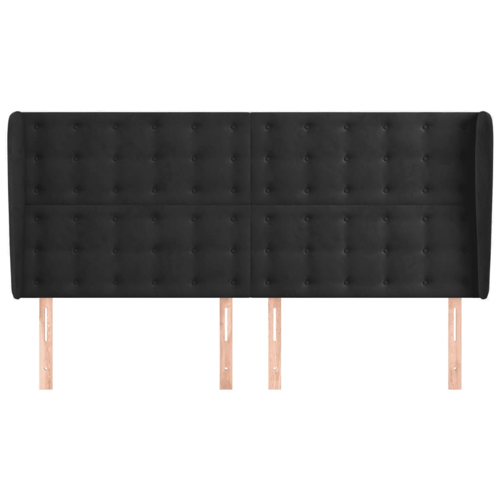 Cabeceira de cama c/ abas veludo 183x23x118/128 cm preto