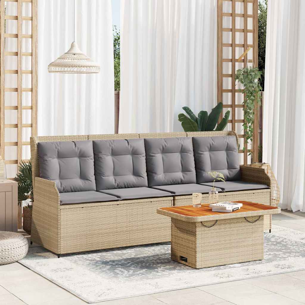 3 Pcs conjunto lounge de jardim com almofadões vime PE bege