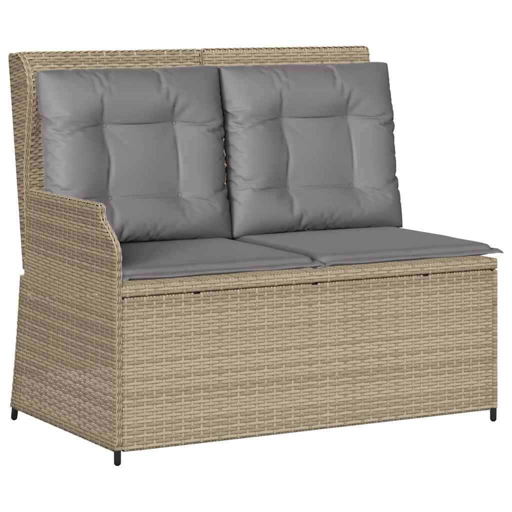 3 Pcs conjunto lounge de jardim com almofadões vime PE bege