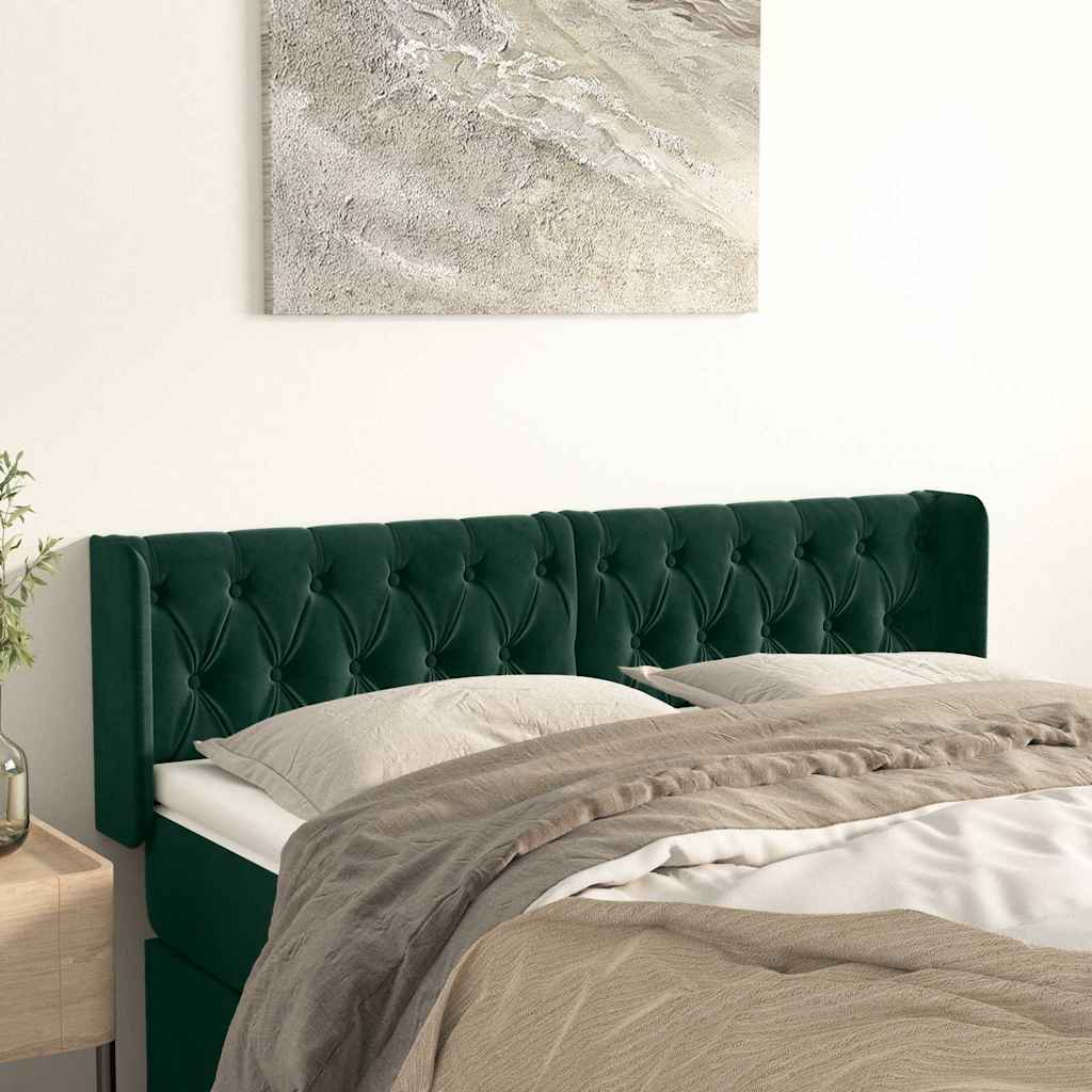 Cabeceira de cama c/ abas tecido 147x16x78/88cm verde-escuro