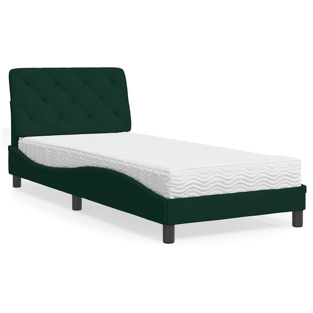 Cama com colchão 80x200 cm veludo verde-escuro