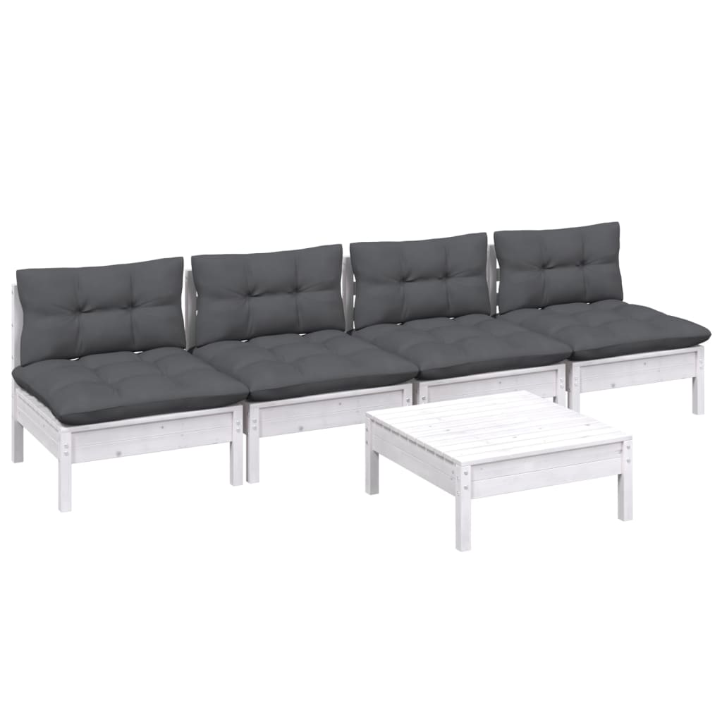 5 Pcs conj. lounge de jardim com almofadões antracite pinho