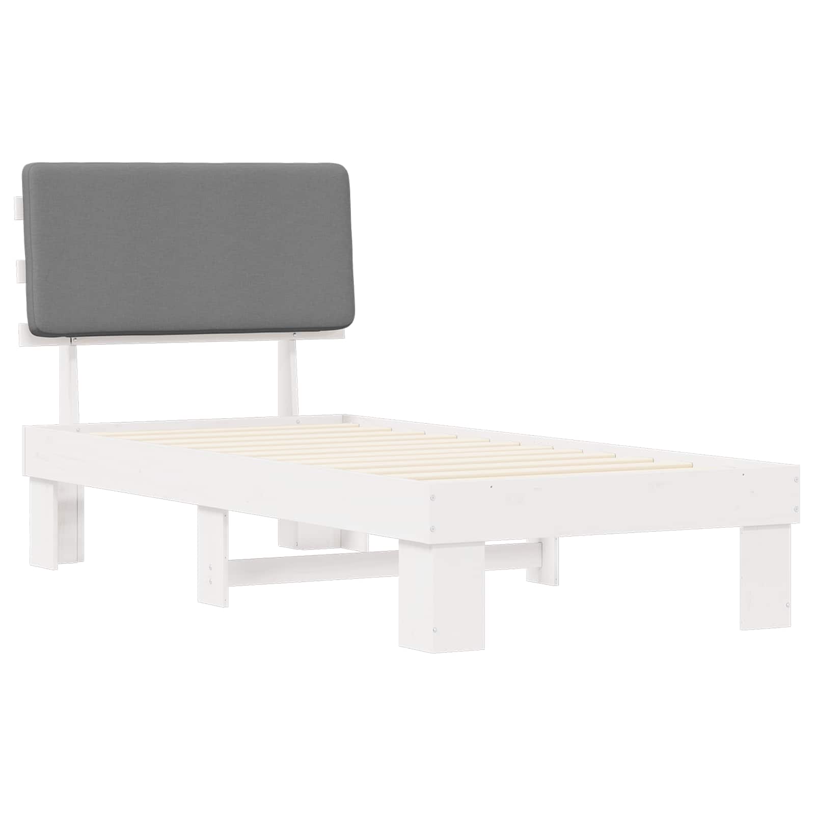 Estrutura de cama com cabeceira estofada cinzento-claro
