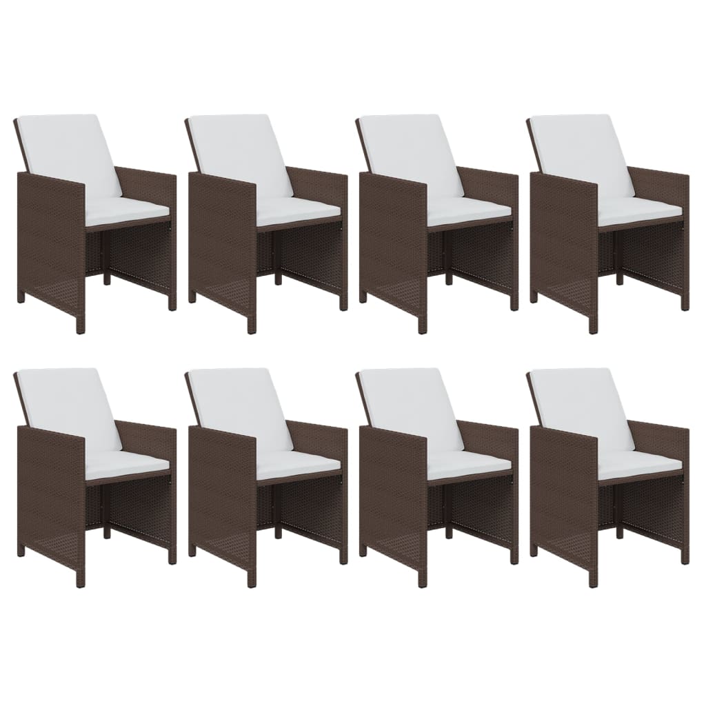 9 Pcs conjunto jantar p/ jardim c/ almofadões vime PE castanho
