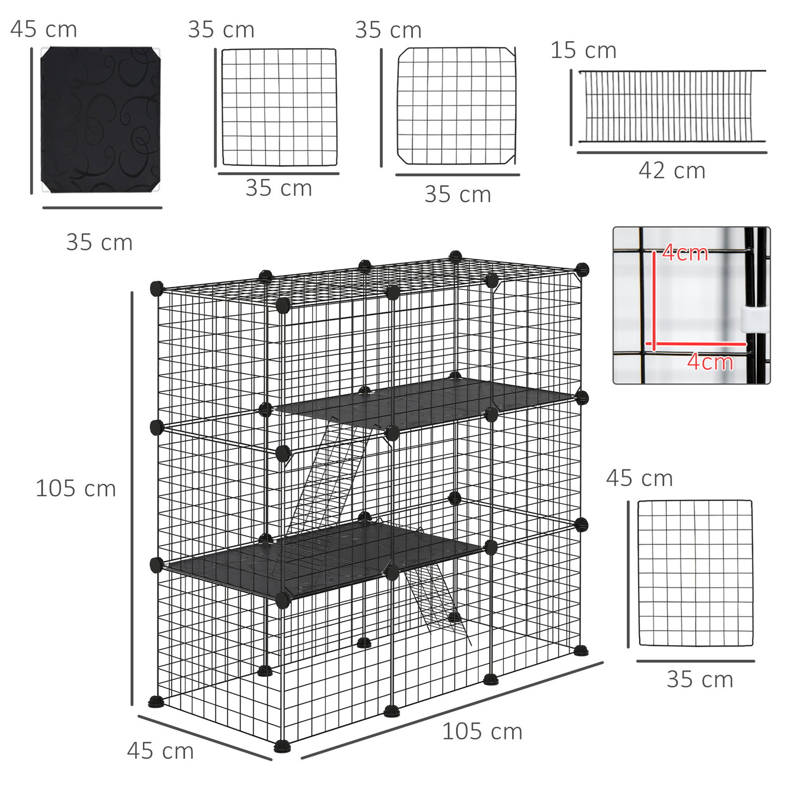 Recinto para animais pequenos com 31 painéis recinto para animais de estimação personalizável com rampas e portas 105x45