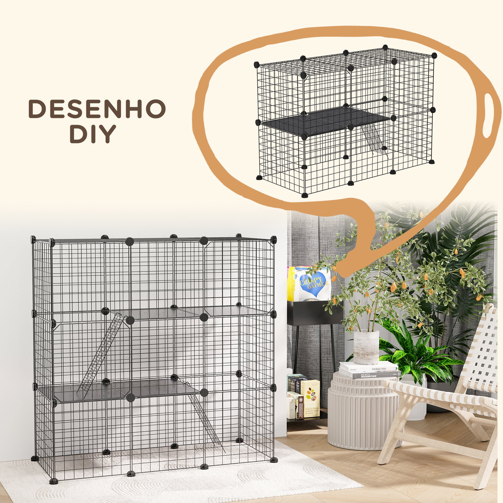 Recinto para animais pequenos com 31 painéis recinto para animais de estimação personalizável com rampas e portas 105x45