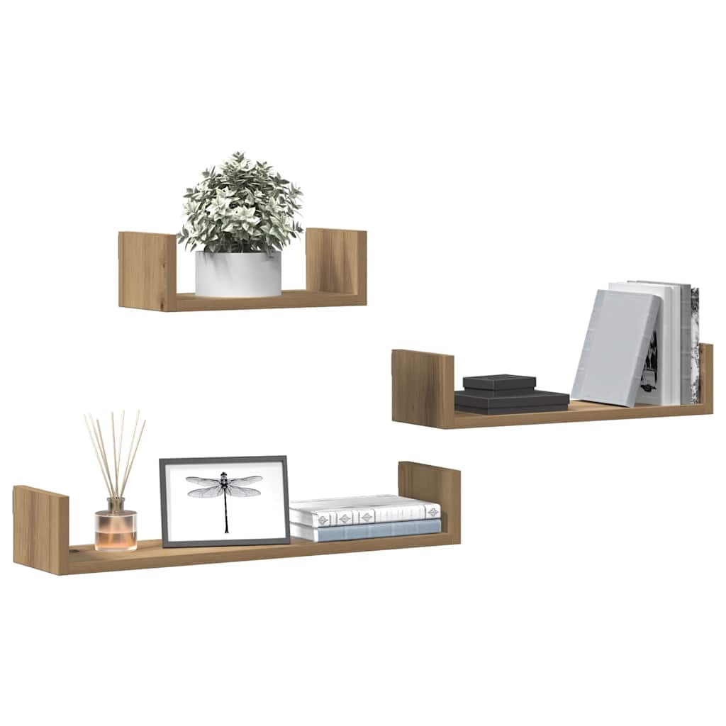 Prateleiras parede 4 pcs derivados madeira carvalho artisiano