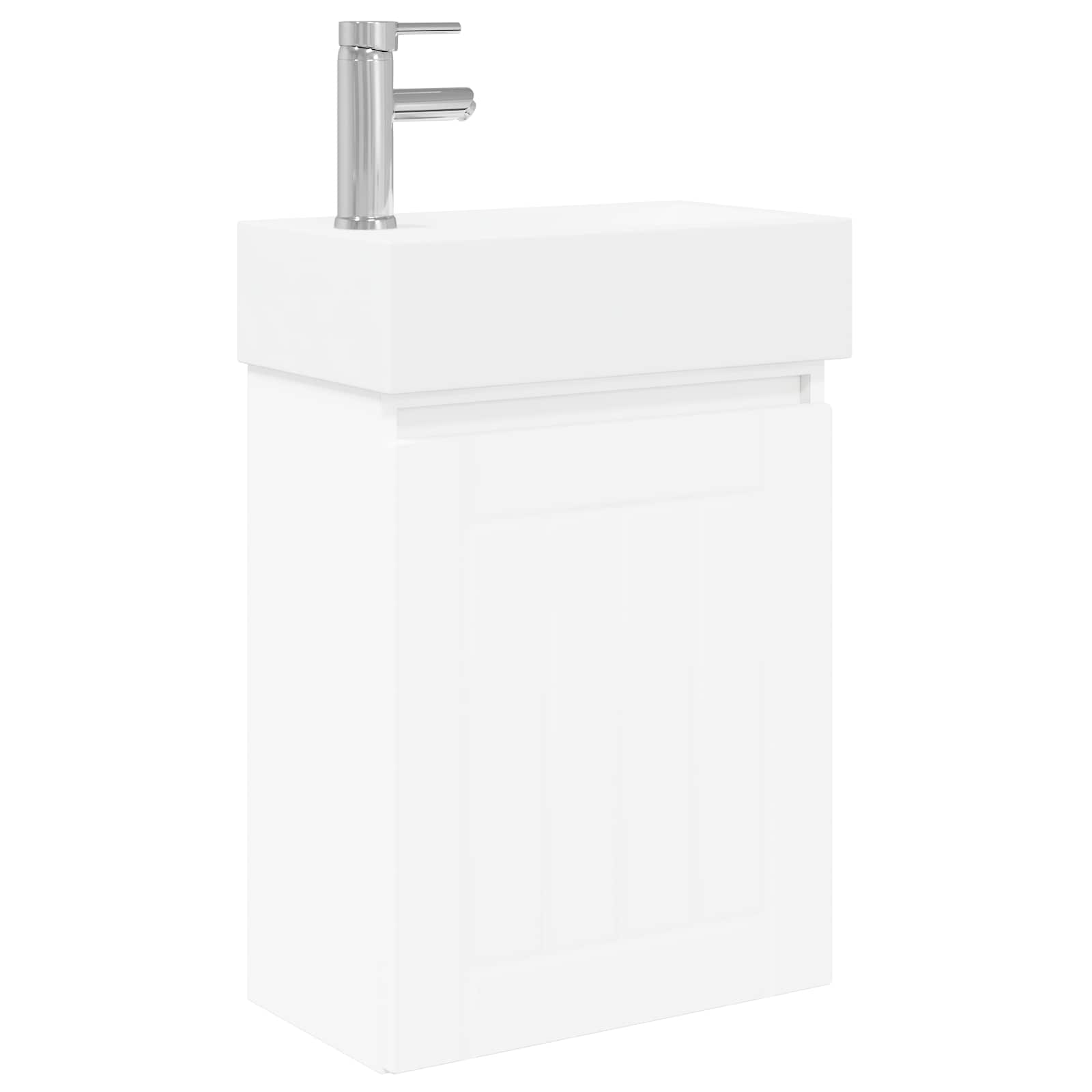 Conjunto de móveis de banheiro com torneira branco