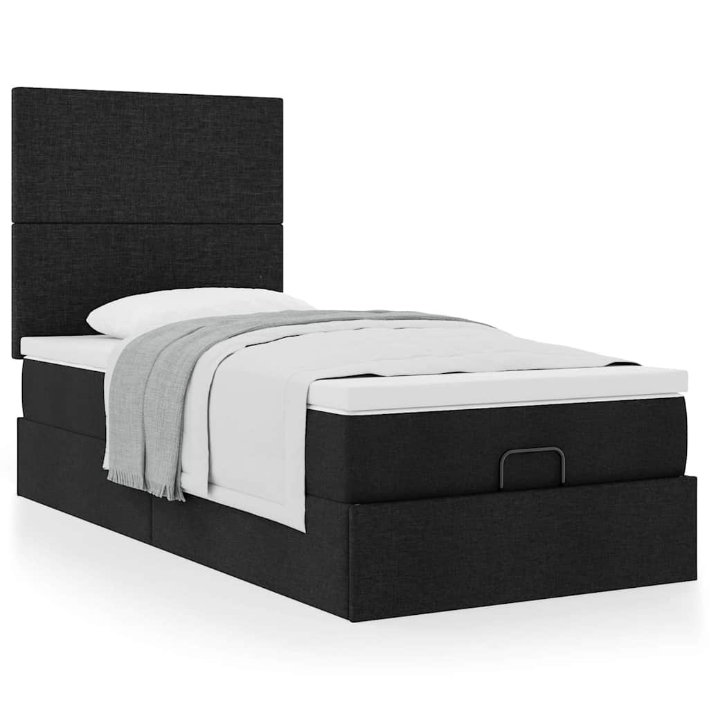 Estrutura de cama otomana com colchão preto tecido