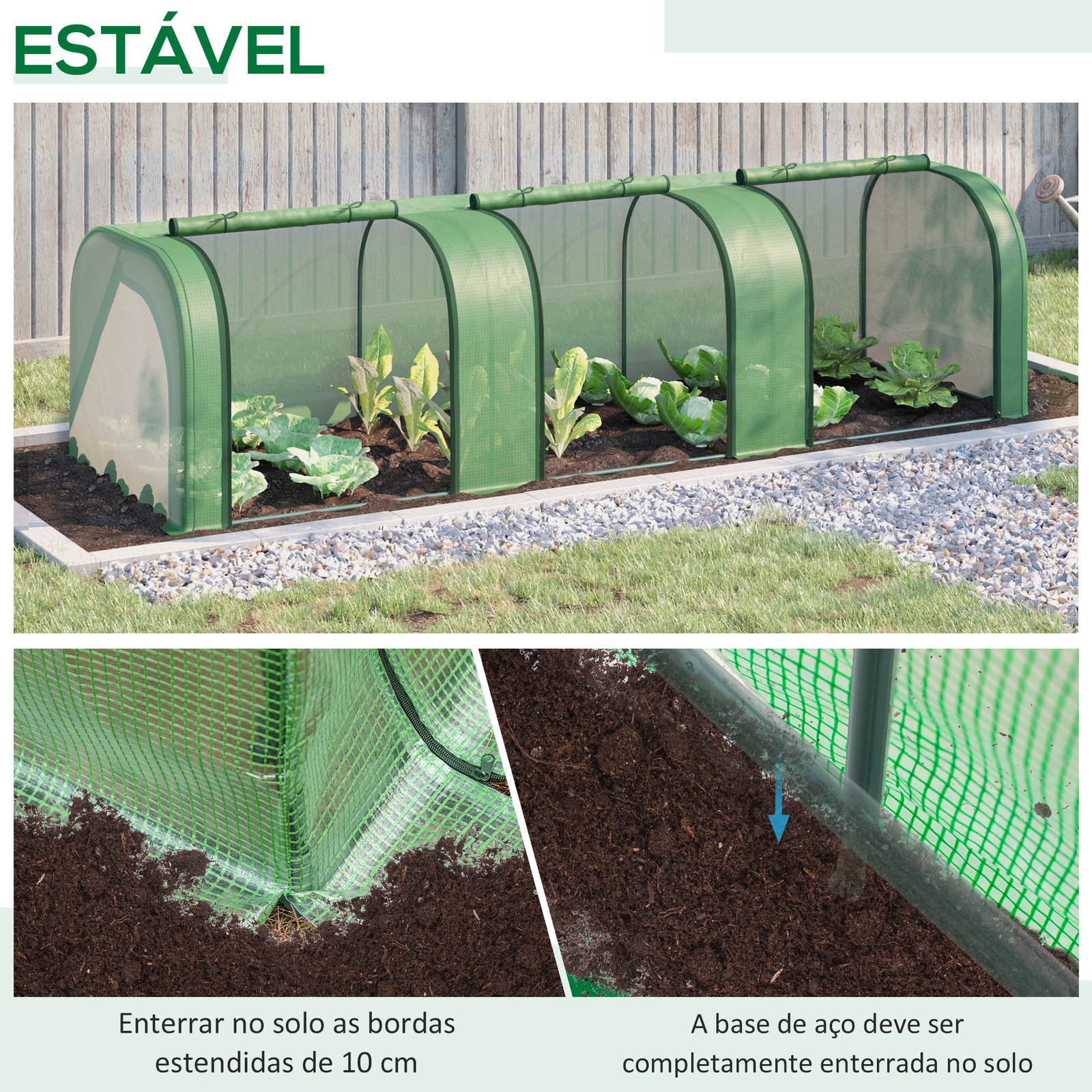 Estufa 295x100x80 cm para jardim varanda estufa pequena para cultivo de plantas com 3 janelas estrutura de aço e PVC verde