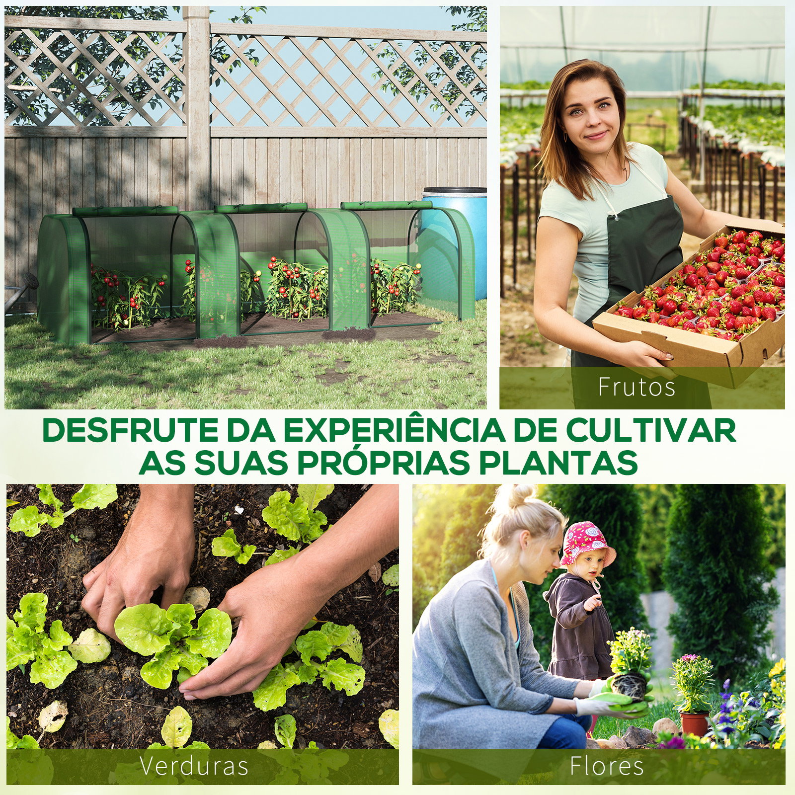 Estufa 295x100x80 cm para jardim varanda estufa pequena para cultivo de plantas com 3 janelas estrutura de aço e PVC verde