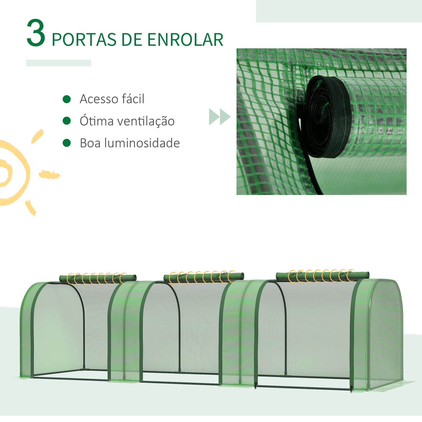 Estufa 295x100x80 cm para jardim varanda estufa pequena para cultivo de plantas com 3 janelas estrutura de aço e PVC verde
