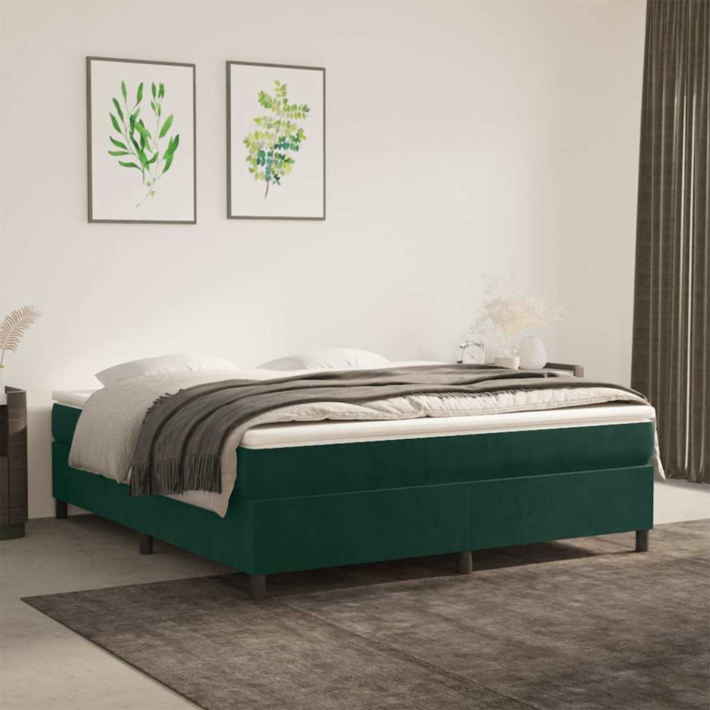 Estrutura de cama com molas 180x200 cm veludo verde-escuro