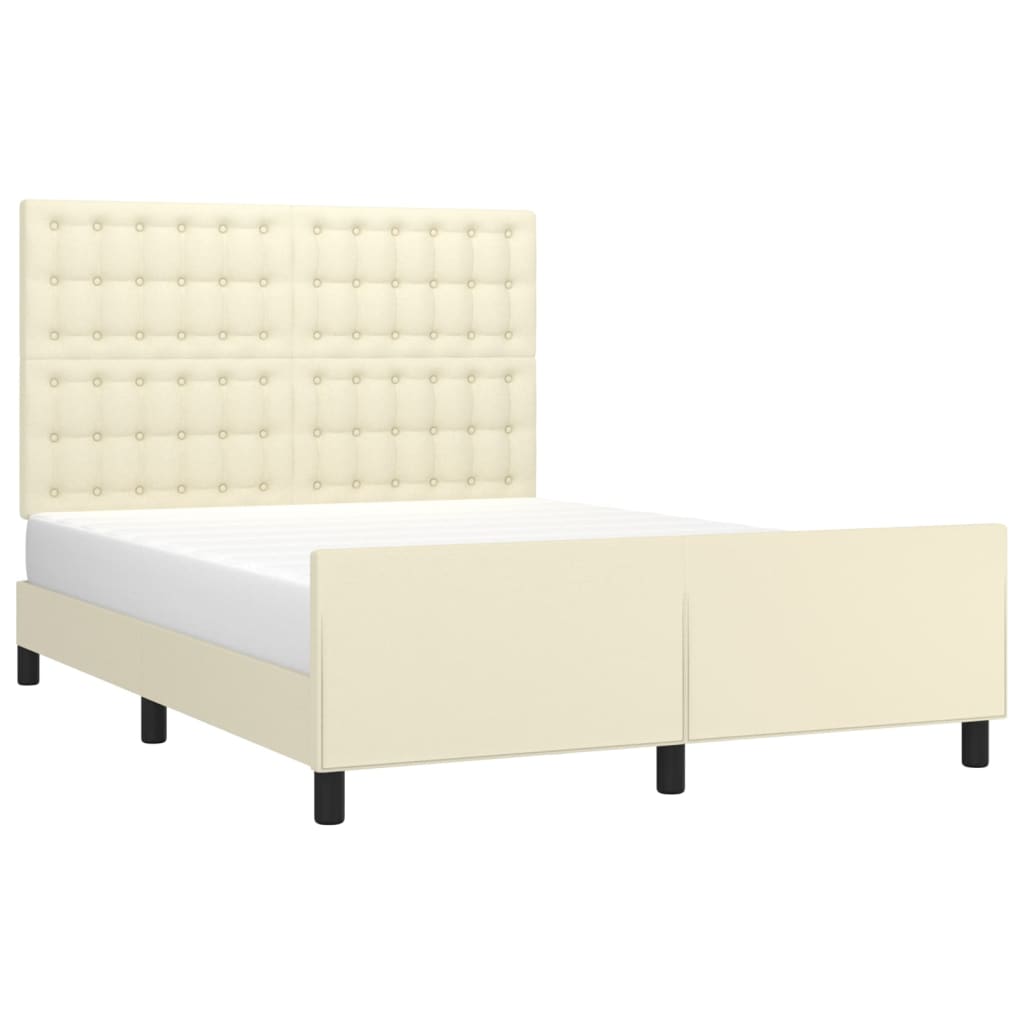 Estrutura de cama c/ cabeceira couro artificial 140x190cm creme
