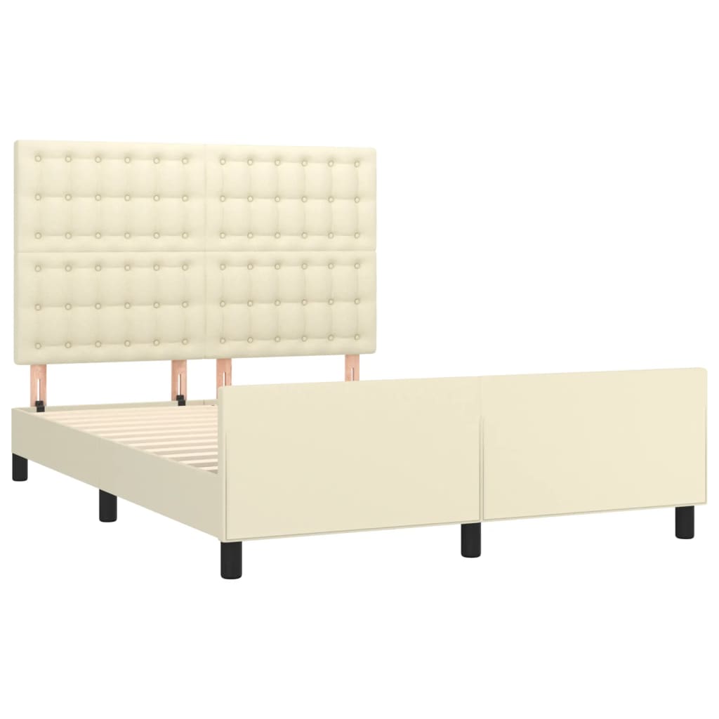 Estrutura de cama c/ cabeceira couro artificial 140x190cm creme