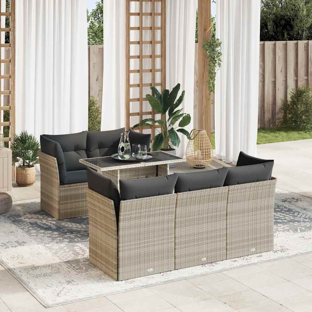6 Pcs conj. sofás jardim com almofadões vime PE cinzento-claro