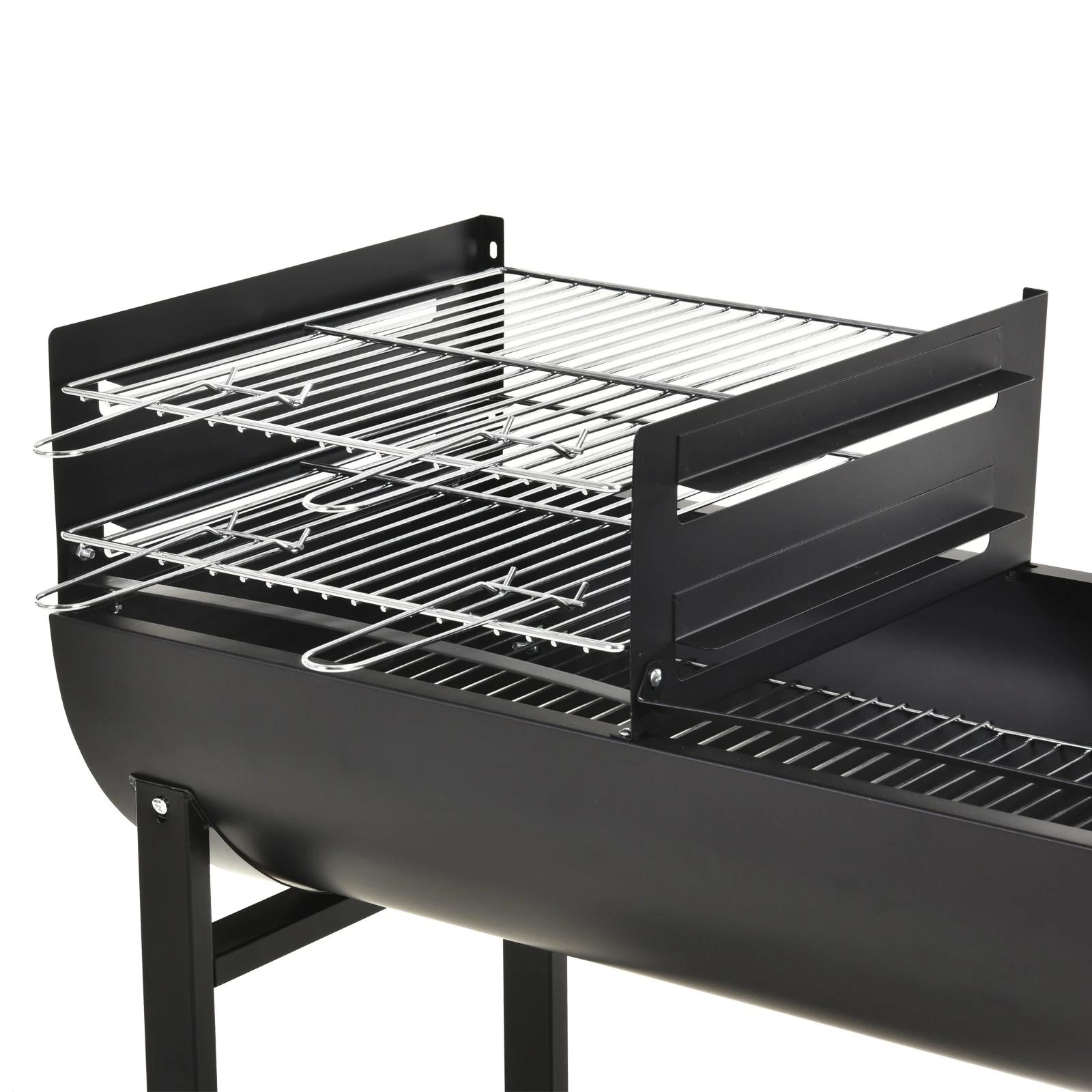Barbecue a carvão com grelha ajustável em altura prateleira de armazenamento e rodas 90x45x96 cm preto