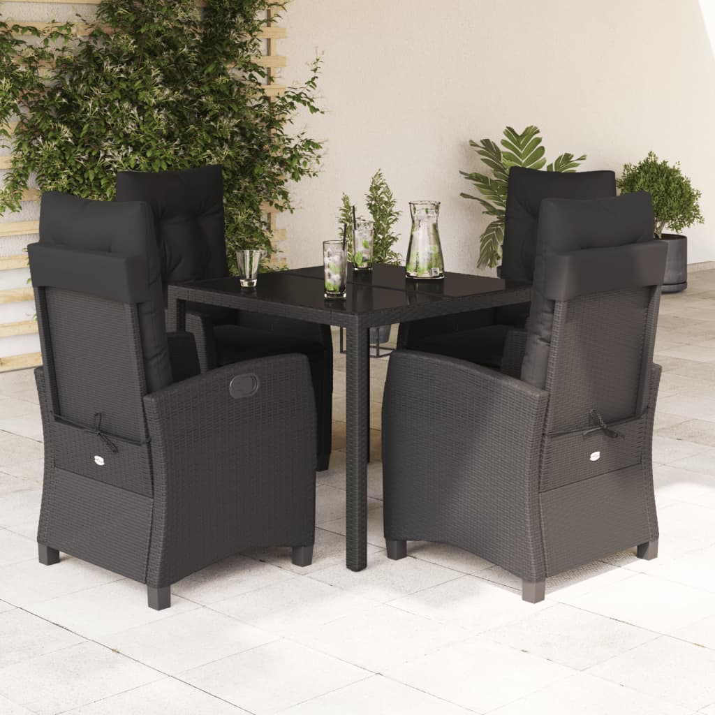 5 Pcs conjunto de jantar p/ jardim c/ almofadões vime PE preto