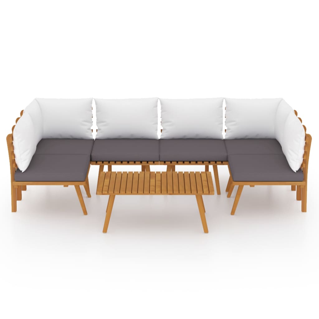 7 Pcs conjunto lounge de jardim com almofadões acácia maciça