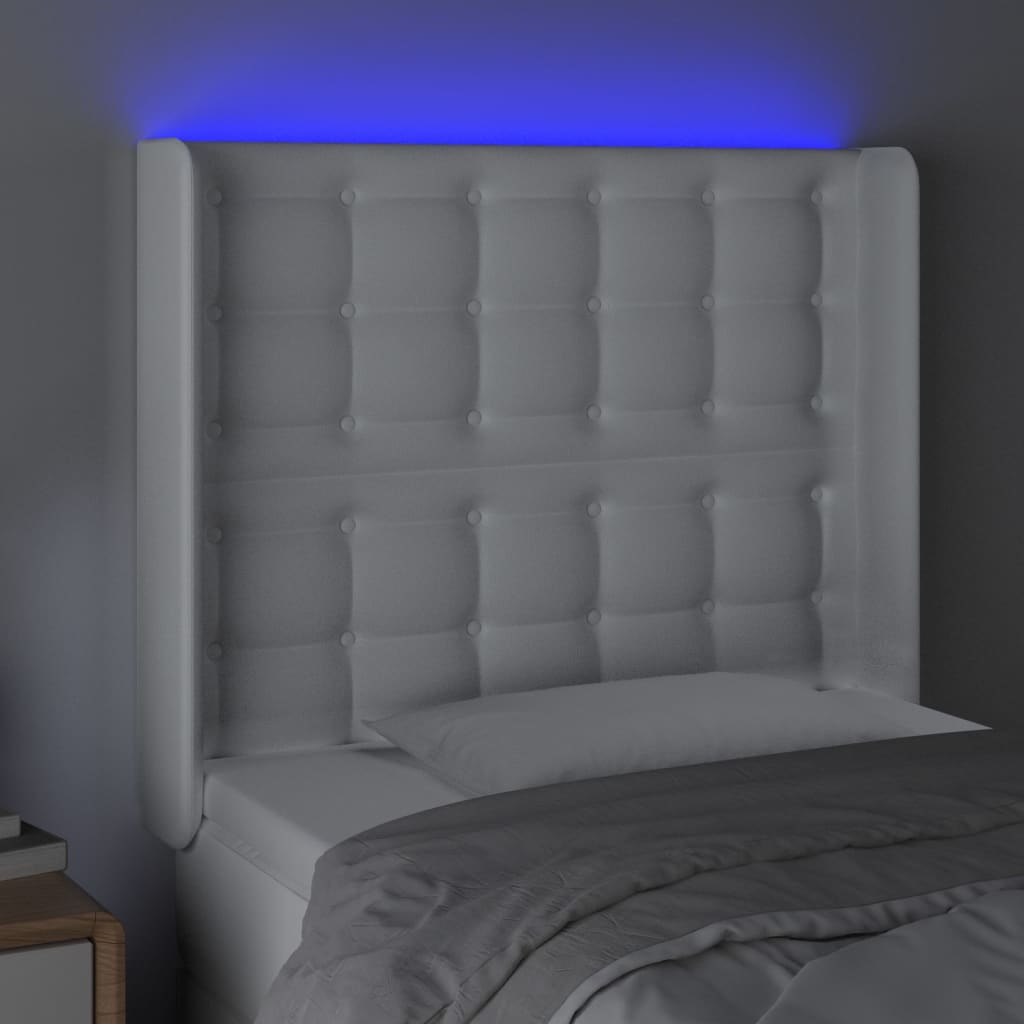 Cabeceira cama c/ LED couro artificial 103x16x118/128 cm branco