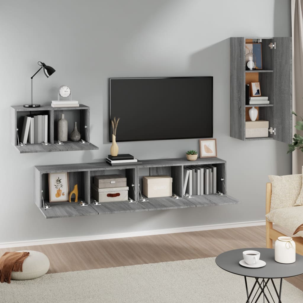 Conjunto móveis de TV 4 pcs madeira processada sonoma cinza