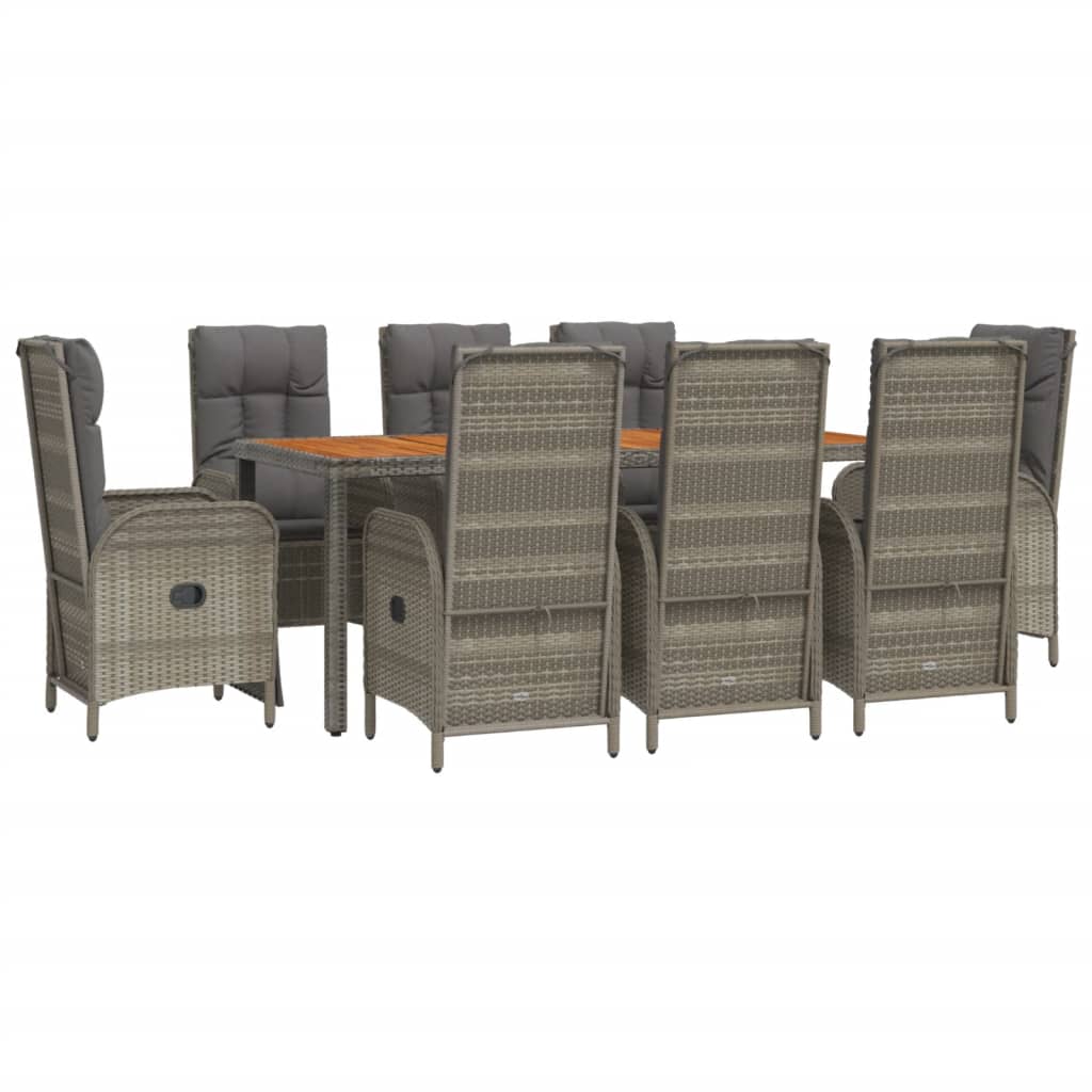 9 Pcs conjunto de jantar p/ jardim c/ almofadões vime PE cinza
