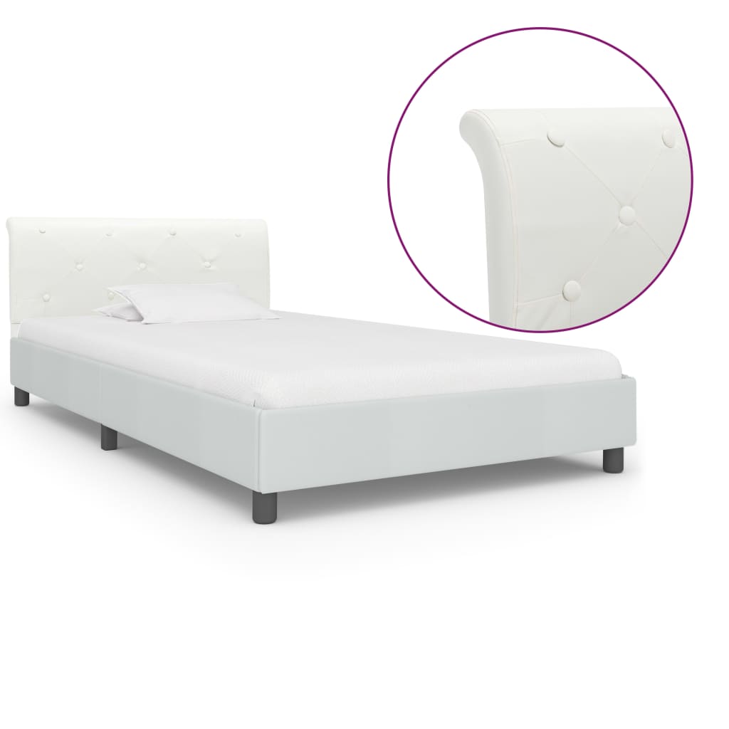 Estrutura de cama 90x200 cm couro artificial branco