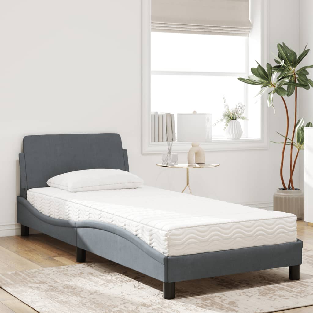 Cama com colchão dover 90x200 cm veludo cinzento-escuro