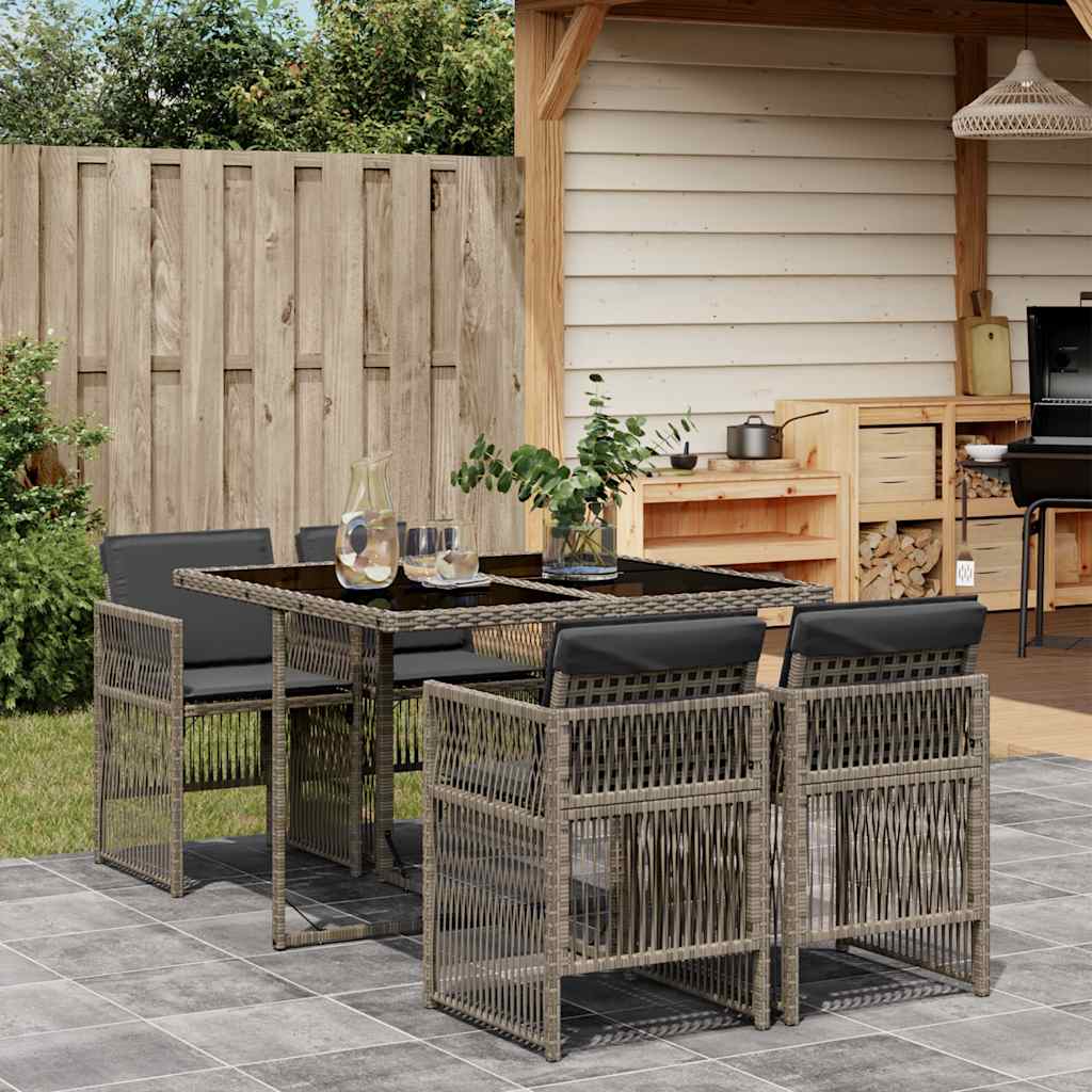 5 Pcs conjunto de jantar p/ jardim c/ almofadões vime PE cinza