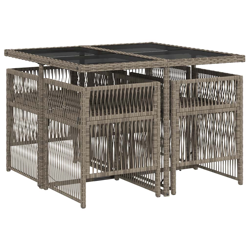 5 Pcs conjunto de jantar p/ jardim c/ almofadões vime PE cinza