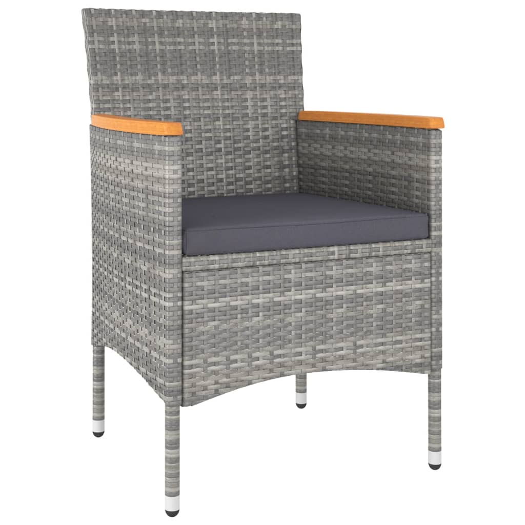 5 Pcs conjunto bistrô de jardim vime PE/acácia maciça cinzento
