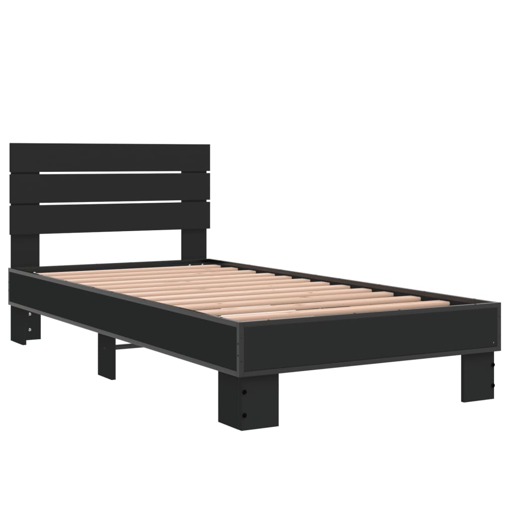 Estrutura de cama 75x190 cm derivados de madeira e metal preto