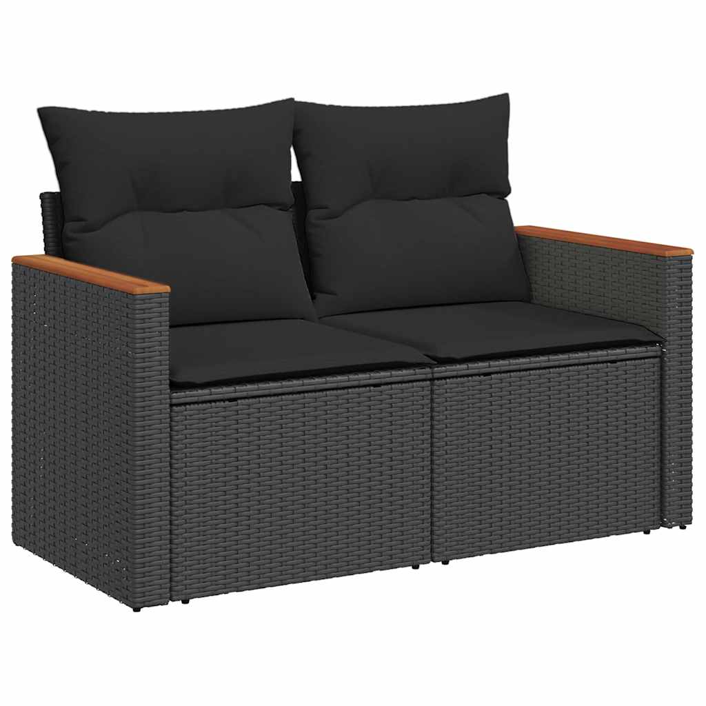 6 Pcs conjunto sofás jardim c/ almofadões vime PE/acácia preto