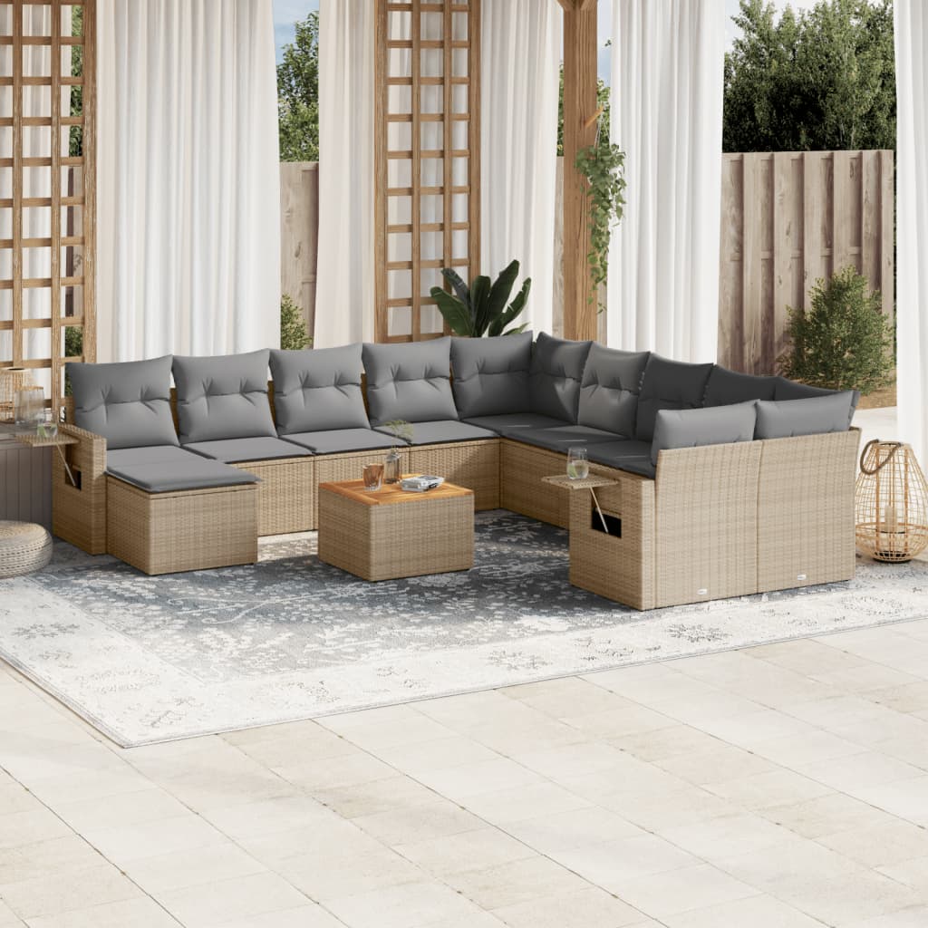12 Pcs conjunto de sofás p/ jardim com almofadões vime PE bege