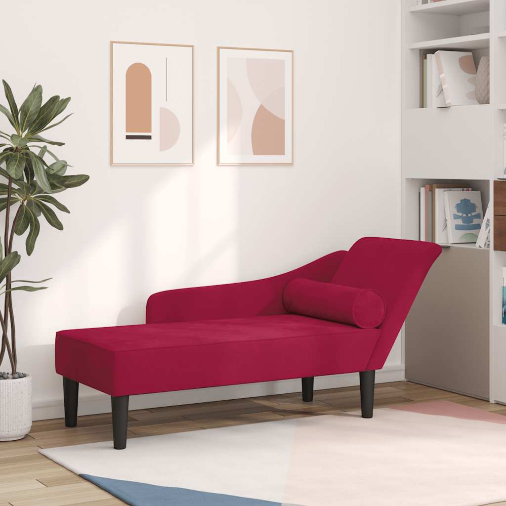Chaise longue com almofadões veludo vermelho tinto