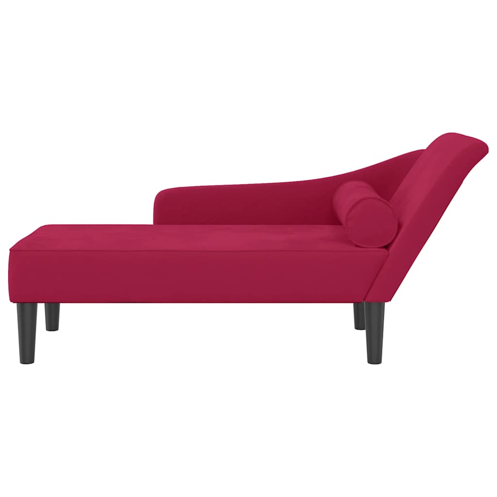 Chaise longue com almofadões veludo vermelho tinto
