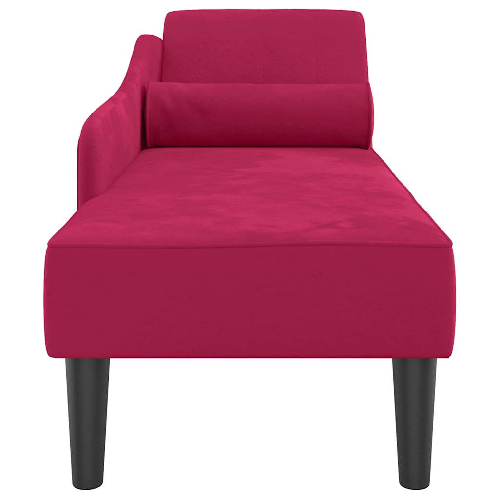 Chaise longue com almofadões veludo vermelho tinto
