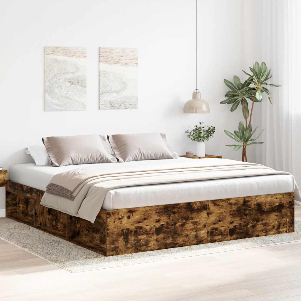 Estrutura de cama super king size 180x200 cm carvalho fumado