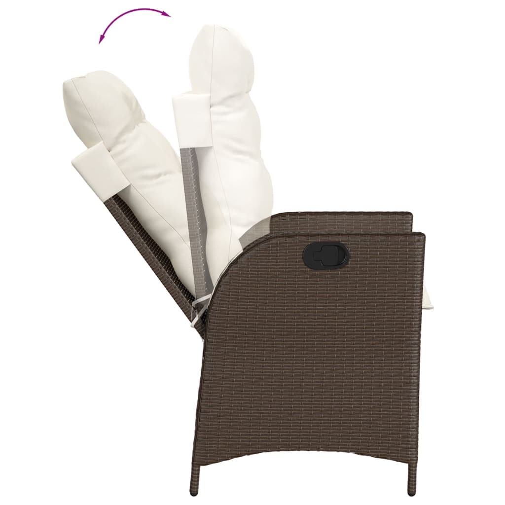 9 Pcs conjunto jantar p/ jardim c/ almofadões vime PE castanho